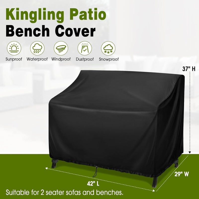 Kingling Outdoor Bench Covers, Patio Loveseats Cover Waterproof Bench Covers for Outdoor Furniture Glider Chair Sofa Cover, 42" W x 29" D x 37" H Black - Image 2